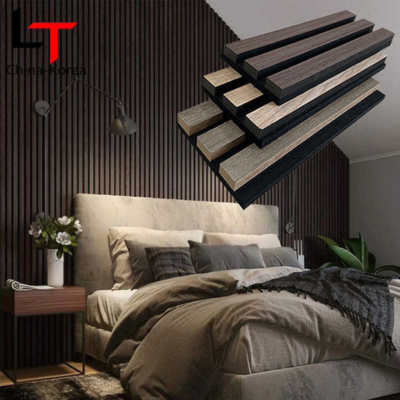 لوحات الحائط الصوتية الداخلية الحديثة WPC تصميم متشابك ديكور عازل للصوت مقاوم للحريق ممتص للصوت درجة الشبكة الخارجية