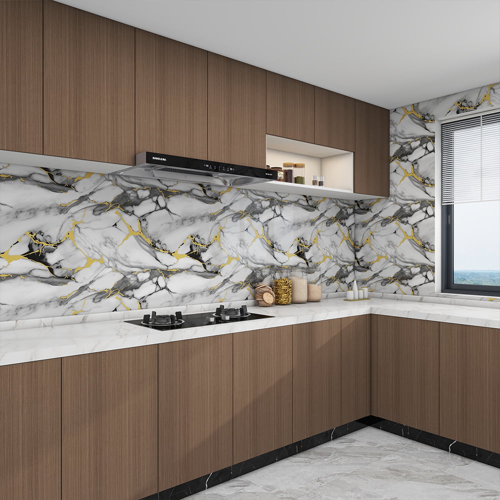 ورق حائط رخامي حديث عالي اللمعان لفة بولي كلوريد الفينيل ذاتي اللصق مقاوم للماء ديكور منزلي داخلي ملصق ورق رخامي